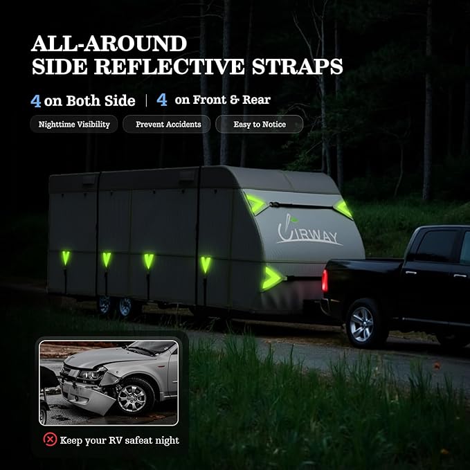UIRWAY RV Cover 20-22ft Travel Trailer, Upgraded 7-Layers Camper Cover, Waterproof Rip-Stop Travel Trailer Cover with 4 Tire Covers, Tongue Jack Cover, Gutter Covers, Repair Patches, Windproof Straps