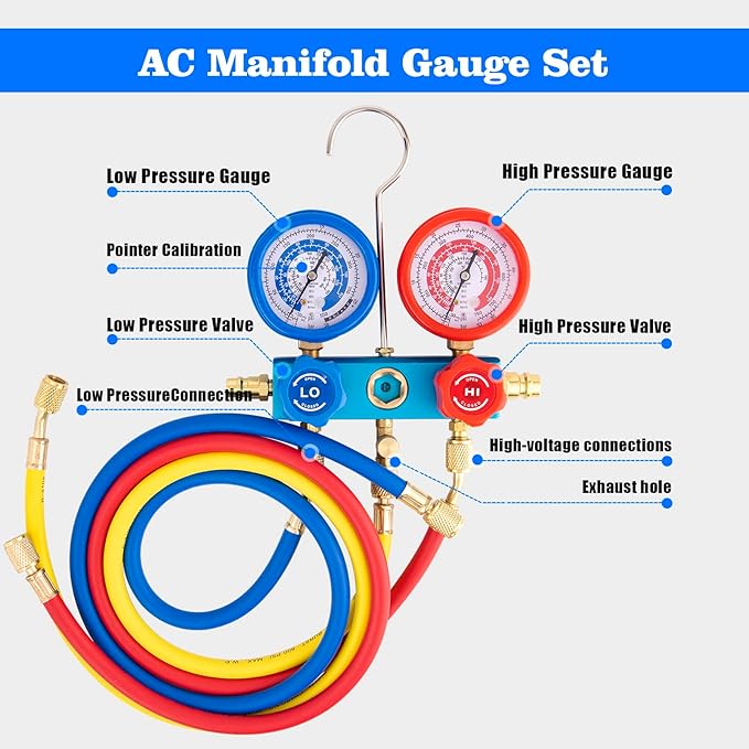 AC Vacuum Pump and Gauge Set - HVAC Vacuum Pump Kit with R134a Gauge Set, 3CFM 1/4HP Single Stage Rotary Vane Pump for AC Maintenance, Automotive Air Conditioning & Refrigeration
