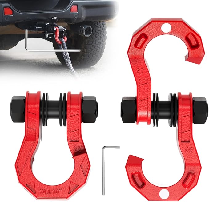 3/4" D Ring Separate Shackles, 52,910lbs Break Strength Easy Open Towing Winch Shackles, Heavy Duty Shackles with 7/8" Screw Pin for Tow Strap Winch Off Road Vehicle Recovery, RedRed