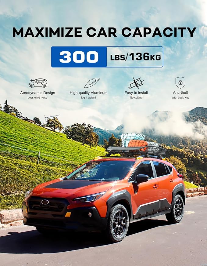 300lbs Lockable Roof Rack Cross Bars Compatible with Subaru Crosstrek Wilderness 2024 2025 2026 with Raised Side Rails, Heavy Duty Aluminum Roof Rails Crossbars Rooftop Luggage
