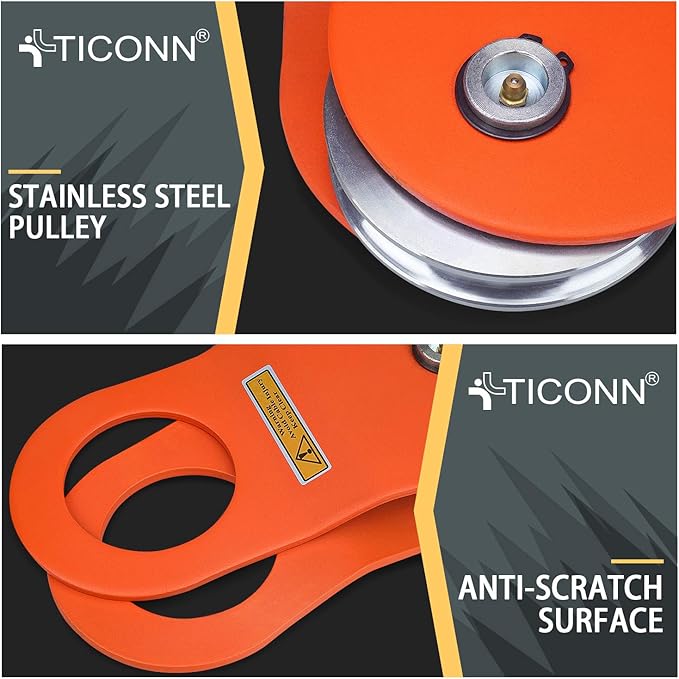 TICONN 10 Ton Winch Snatch Block Towing Pulley Blocks 22,000 LBS Capacity, Heavy Duty Offroad Recovery Accessory for Truck, Tractor, ATV & UTV
