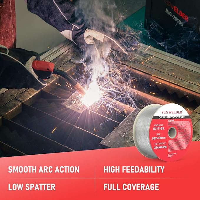 YESWELDER Flux Core Gasless MIG Wire, E71T-GS Mild Carbon Steel .030-Inch Diameter 2-Pound, Strong ABS Plastic Spool Welding Wire (5 Packs)