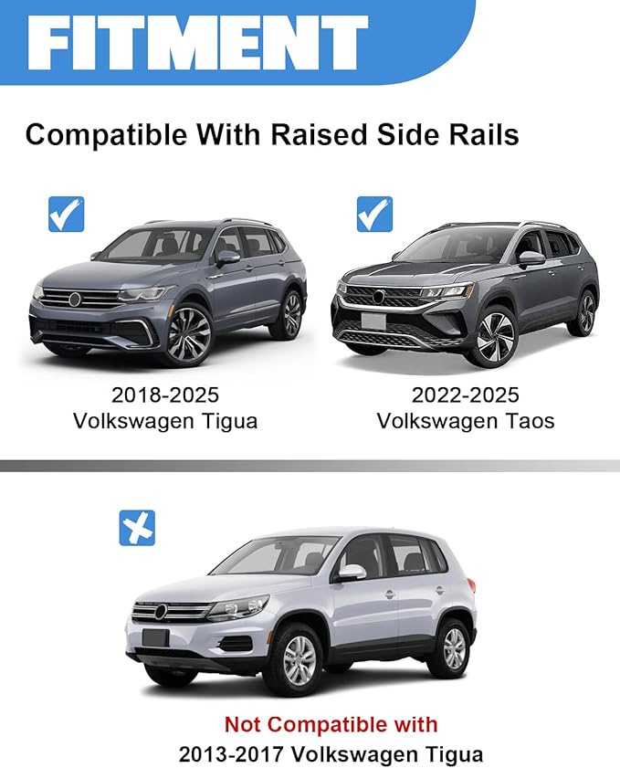 FengYu 330lbs Roof Rack Cross Bars Compatible with Volkswagen VW Tiguan 2018-2025 (Not for Limited) & Taos 2022-2025, Aluminum Lockable Roof Rails Crossbars Rooftop Cargo Bars Luggage Carrier
