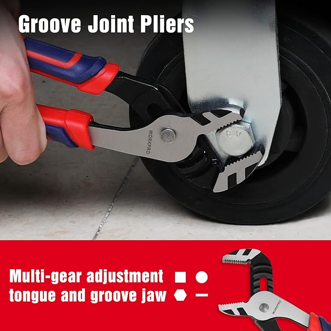 WORKPRO 4-Piece Pliers Set - Premium CR-V Construction Tool Set Including Long Nose, Diagonal Cutting, Groove Joint and Slip Joint Pliers - Red