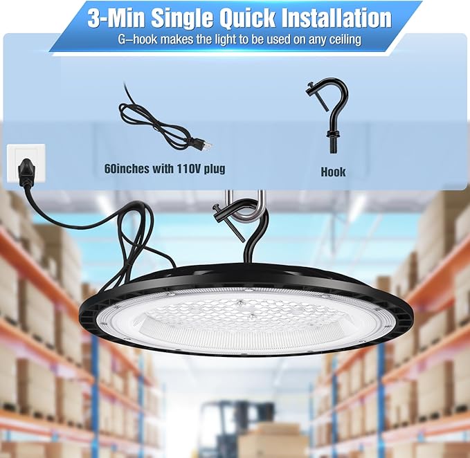 12 Pack 300W UFO Led High Bay Light Fixture,120VAC,5000K Daylight Commercial Shop Bay Lighting,45000LM,[1300W MH/HPS Equiv.] US Plug Area Lighting for Warehouse/Barn/Gym/Factory/Workshop