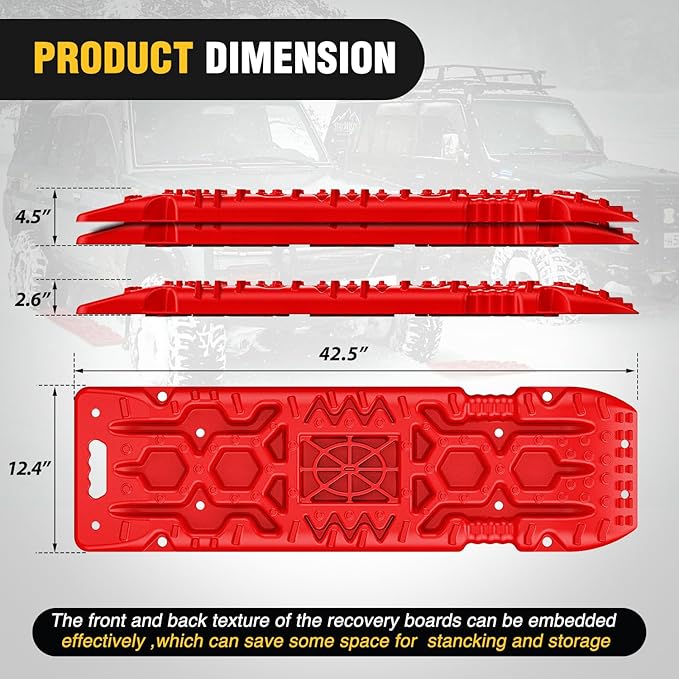 Nilight Recovery Off-road Traction Boards with Jack Lift Base Emergency Tire Ladder Mats For 4WD 4X4 Mud Sand Snow with 2PCS Mounting kit Carry Bag 2 leashes (Red)