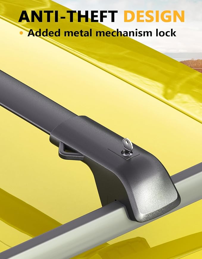 Tuyoung 300lbs Lockable Roof Rack Cross Bars Compatible with GMC Acadia 2017 2018 2019 2020 2021 2022 2023(with Raised Rails)，Heavy Duty Anti-Theft Aluminum Roof Crossbars Rooftop Luggage Carrier