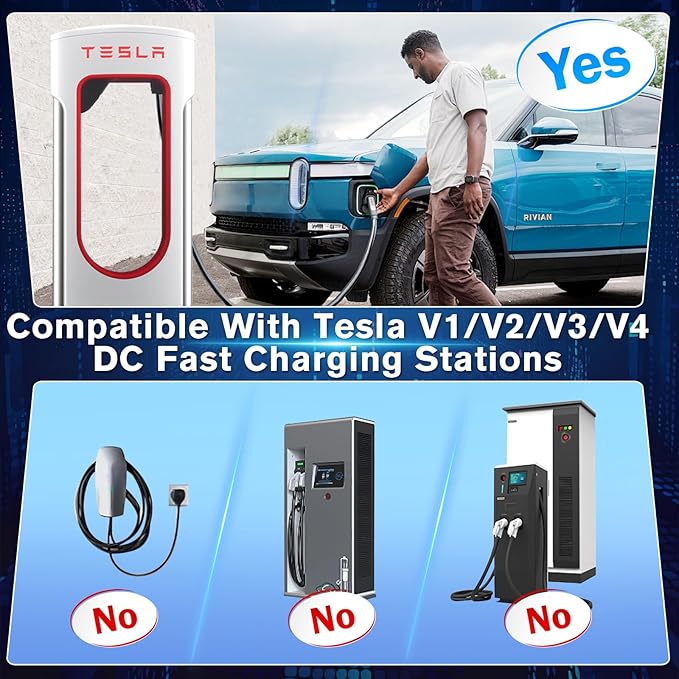 NACS to CCS1 Charging Adapter Tesla Supercharger Adapter 500A/1000V Max 250KW NACS to CCS Electric Vehicle Fast DC Charging Adapter Compatible with Ford,GM,Volvos,Nissan Ariya and Polestar EVs