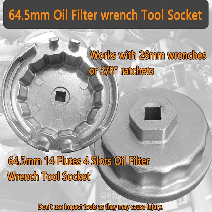 64.5mm Oil Filter Wrench Tool Socket for Camry RAV4 4Runner Tacoma Lexus (2005-2021) - 14 Tooth 4-Slot Removal Tool Fits 2.0L 2.4L 2.7L 3.5L 4.0L 4.6L 5.7L Engines