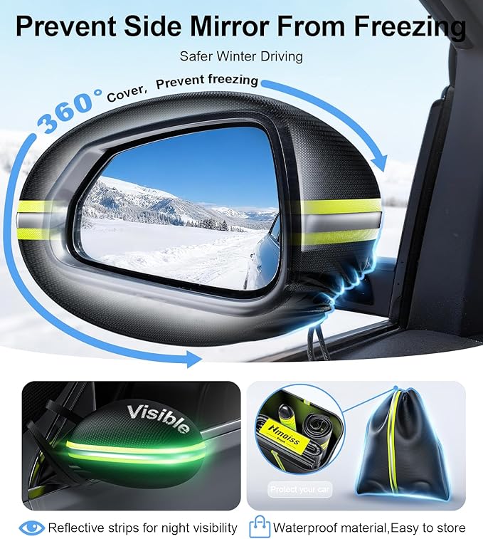 3-in-1 Windshield Snow Cover for Small Sedans & Sports Cars — S Size Frost Guard with Ice Scraper, Waterproof 600D Oxford Heavy-Duty Winter Protection & 360° Windproof Design for Low-Profile