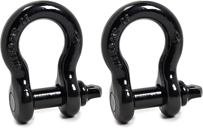 Hi-Gear Pack of 2 Black Bow Shackles 3/4" D Ring Shackle Rugged Unbreakable 28.5 Ton (57,000 Lbs) Maximum Break Strength with 7/8'' Pin Bow Screw Heavy Duty D Ring for 4x4 Vehicle Recovery