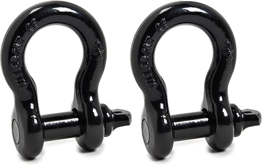 Hi-Gear Pack of 2 Black Bow Shackles 3/4" D Ring Shackle Rugged Unbreakable 28.5 Ton (57,000 Lbs) Maximum Break Strength with 7/8'' Pin Bow Screw Heavy Duty D Ring for 4x4 Vehicle Recovery