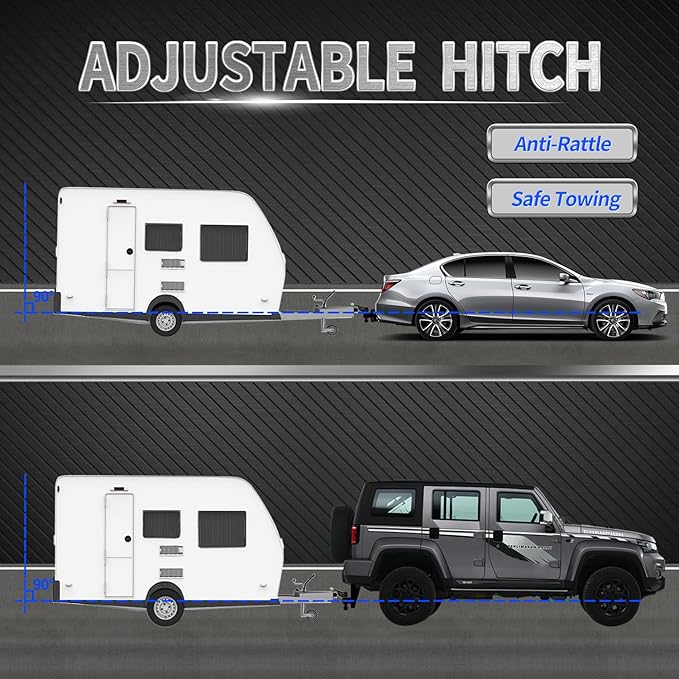 METOWARE Adjustable Trailer Hitch - Heavy Duty Tow Hitch Fits 2'' Receiver (22,000 LBS GTW) - Drop Hitch with 4'' Drop/Rise for Truck, Double Stainless Steel Locks & Hitch Pin