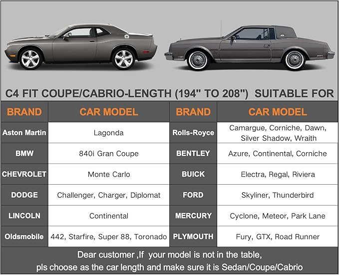 Kayme 6 Layers Car Cover Waterproof All Weather for Automobiles, Outdoor Full Cover Universal Fit for Dodge Challenger Hellcat Demon, Porsche Panamera Taycan, Rain UV Protection.(194-208 inch)