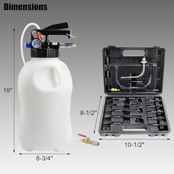 YSTOOL 10L Pneumatic Fluid Extractor Dispenser Set ATF Refill Tool Kit for Changing Oil in Engine Transmission Differential Transfer Case Gear Gearbox Power Steering Coolant with Pump, Black Case