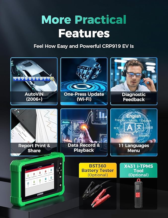 Launch X431 CRP919 EV 2025 Bidirectional Scan Tool, for Electric Vehicles New Energy Cars, All-in-One Full System Diagnostic Scanner, 43+ Reset, ECU Coding, CANFD&DOIP, FCA AutoAuth, 2Yrs Free Update