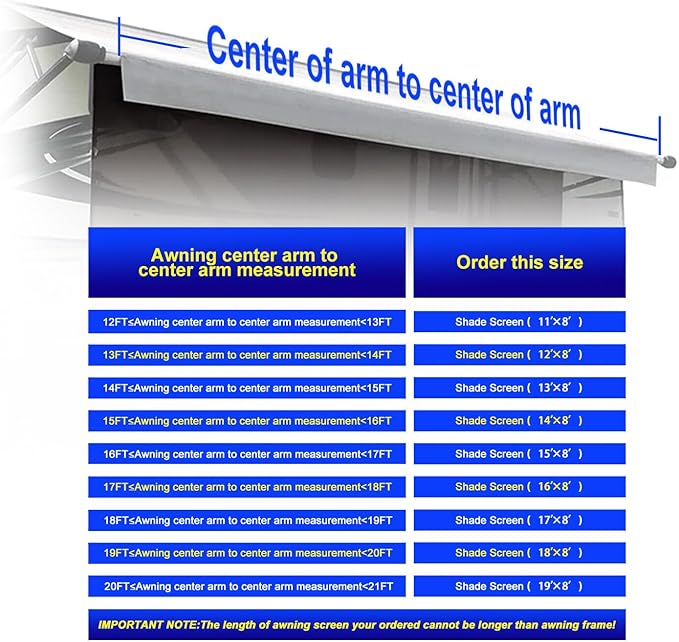 RV Awning Sun Shade Screen, Universal Mesh Fabric Awning Screen UV Blocker Complete Kits with Zipper for 'Trailer Camper Motorhome Replacement - 8' * 13'