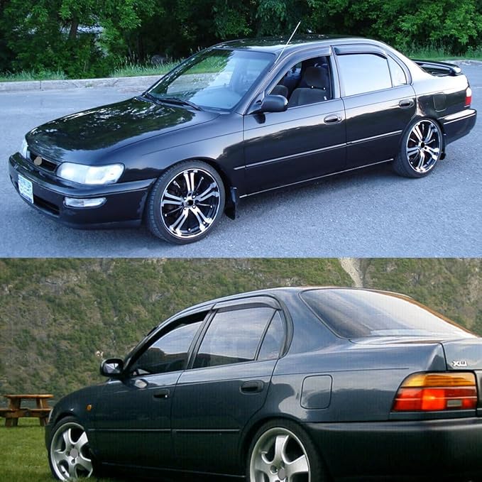 Original 4pcs Side Window Deflectors Shade, Outside Mount Tape-On Rain Guards Set, Side Window Visors Compatible with 1993-1997 Toyota Corolla Sedan 94022