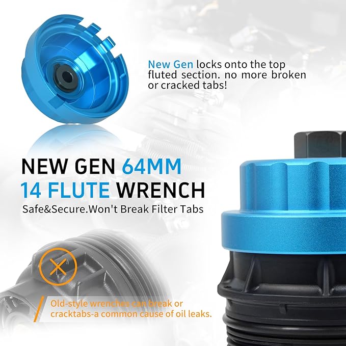 Heavy Duty Oil Filter Wrench 64mm 14 Flute/4 Slots Compatible with Toyota, Lexus, and Scion Vehicles Equipped with 2.5L to 5.7L engines Precision CNC Machined Aluminum Oil Filter Removal Tool