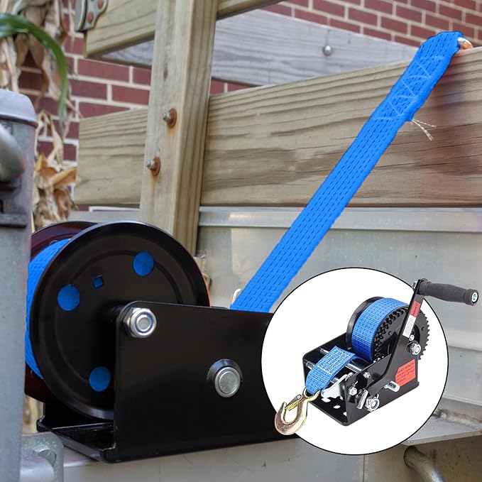 3500 LBS Boat Towing Winches with 33FT Blue Strap, 4:1/8:1 Gear Trailer Winch for Boats, Heavy Duty Hand Crank Boat Towing Winch, Ideal for Boat Trailer, Jet Ski, RV, and ATV