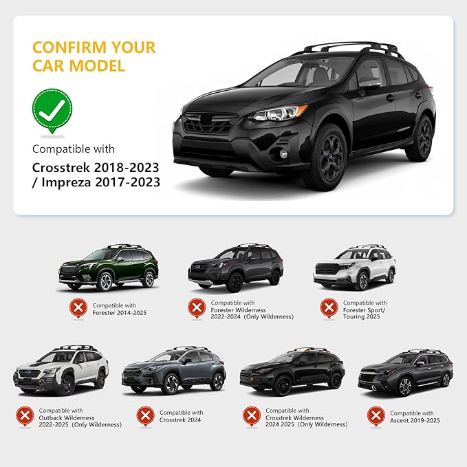 Roof Rack Cross Bars Compatible with Subaru Crosstrek 2018-2023 / Impreza 2017-2023, Adjustable Aluminum Heavy Duty 300 LBS Anti-Theft Lock Cargo Carrier Rooftop Crossbar for Bike, Snowboard, Luggage