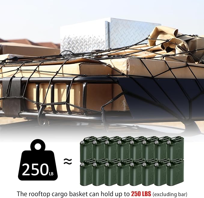 FORWODE 250LBS. 64" x 50" x 6" Roof Rack Carrier Basket with Cargo Net, Waterproof Bag, Strap, Universal Rooftop Cargo Luggage Rack Basket for Car, SUV, Truck