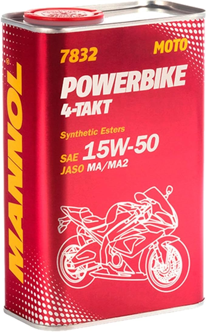 4-Takt Powerbike 15W-50 Motor Oil by MANNOL -7832 Synthetic Ester-Containing Engine Oil for High-Load Motorcycle Engines, 1L