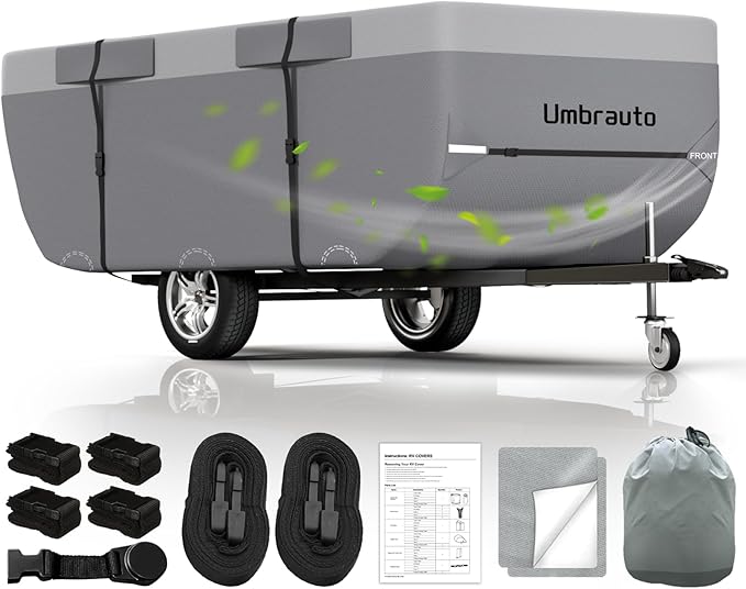 Pop Up Camper Cover Fits 11-13ft High-Wall Tent Trailer: Lightweight Pop Up Trailer Cover Umbrauto Waterproof, 7 Layers Top Breathable Ripstop Windproof