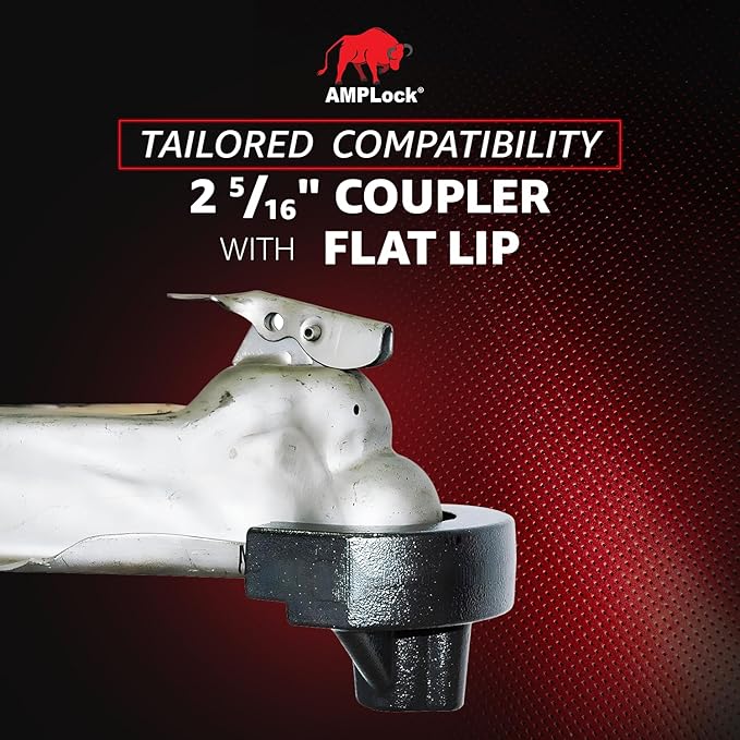 AMPLock U-TLS2516 Heavy Duty Trailer Coupler Lock, 2-5/16" RV & Boat Trailer, Anti-Theft Coupler with Flat Lip Design, Push-Lock System, 2-5/16-Inch Ball Hitch Locks, Trailer Hitch Locks with Keys
