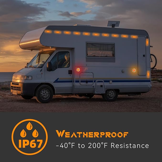 NEW SUN Superior 8Pcs Trailer Top & Side Marker Lights, Waterproof IP 67, Halo Neon Design for Turn, Stop, Tail Lamps for Truck, Camper, RV, Van,Bus, 16 Super Bright LEDs, 4"x2" Lens Ultrawide Angle