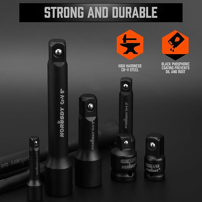 HORUSDY 12Pcs Socket Extension Set, 1/4", 3/8" and 1/2" Impact Drive Socket Extension, Socket Adapters, Drive Tool Accessory, CR-V Steel