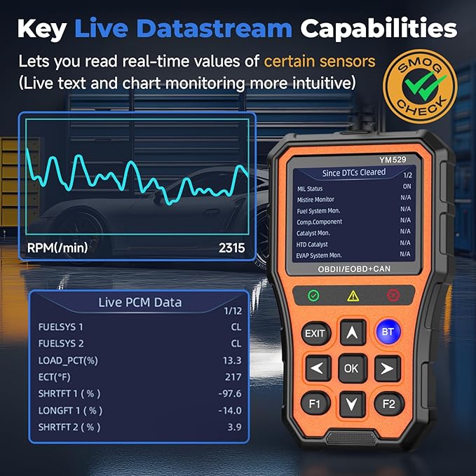 Bluetooth OBD2 Scanner with Battery Tester & Monitoring & Life Test - Support Checking Car Diagnostic Information on iPhone & Android, 2.8 inch HD Large Color Screen, TPU case Protection, Orange