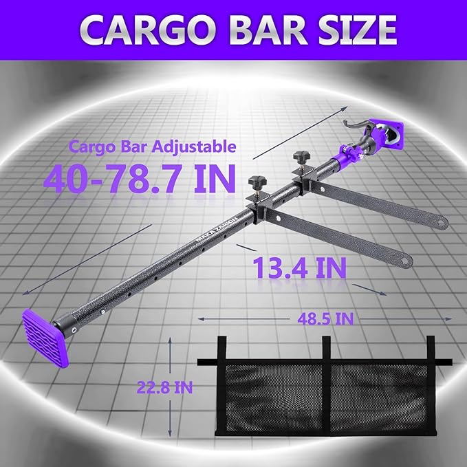 Adjustable Cargo Bar, Truck Bed Divider from 40 to 78.7 IN with 200LB Bearing Capacity, Cargo Bar for Pickup, Truck Bed Organizer Cargo Bars for SUV, Trailer, Van, Come With 2 Divider Bar, 1 Cargo Net
