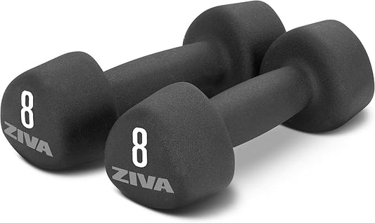 ZIVA Neoprene Tribell Dumbbell Pairs - Set of 2 Hand Weights, Non-Slip Durable Rubber Finish, No-Roll Design for Rigorous Exercise and Strength Training (Avail in 2-20 lb Pairs)
