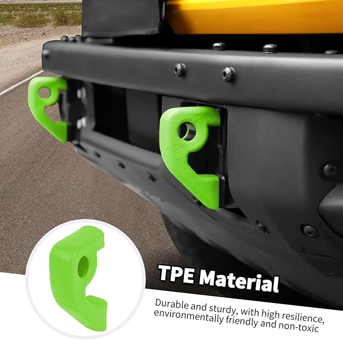 Jimen Fit for Ford Bronco 2021-2024, 2PCS Front Bumper Tow Hook Covers Protector Exterior Accessories (Green)