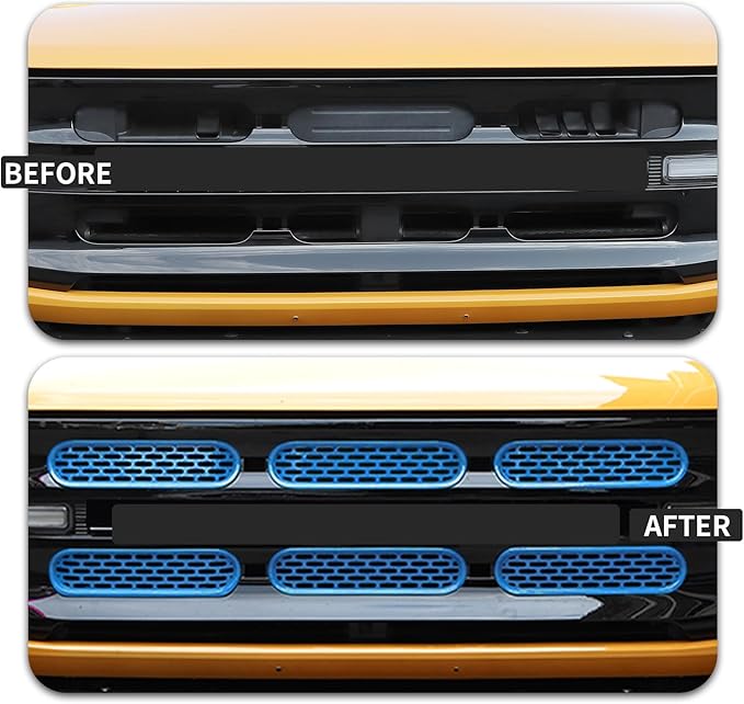 Front Grill Mesh Grille Inserts Cover Frame Trims Kit 6Pcs Fit for Ford Bronco 2021-2024 2/4 Door Exterior Accessories (Light Blue