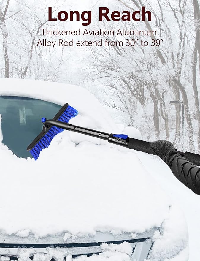 44'' Snow Brush Ice Scraper for Car Windshield Window, Extendable Snow Removal Tool Car Brush with Comfortable Foam Grip and Sturdy Aluminum Handle for Car, Truck, SUV Essentials Accessories
