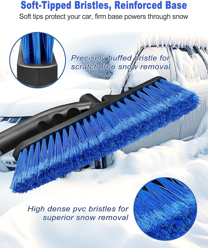 35'' Snow Brush and Ice Scraper for Car Windshield, Retractable Durable Aluminum Rod Foam Grip for Efficient Snow Frost Ice Removal Winter Tools for SUV Trucks Cars Window