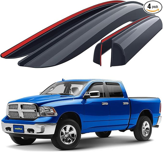 Goodyear Shatterproof Window Deflectors for Dodge Ram 1500 2009-2018 Crew Cab, Tape-on Rain Guards, Window Visors, Vent Deflector Visor, Car Accessories, 4 pcs. - GY008884