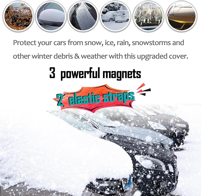 EXQUISLIFE Car Windshield Snow Ice Cover with 3 Layers Protection, Windshield Snow Ice Cover with Magnetic Edges Used for Snow Protection, Rain and Sun, Fits for Most Standard Cars, SUV
