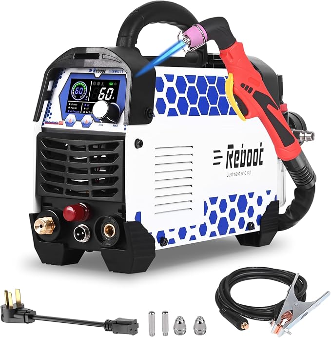 Reboot Pro 60A Plasma Cutter 2025, Pilot Arc Non-Contact Cutting, 120V/240V Dual Voltage,Large Digital Smart Screen, Enhanced for Metal/Mesh/Stainless Steel, 1/2'' Clean Cut 3/4" Max Cut