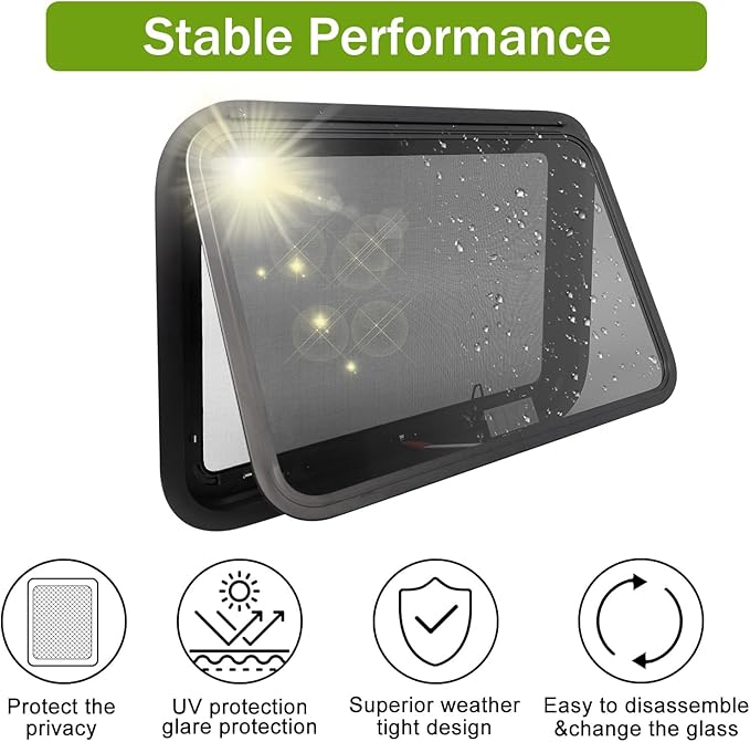 RV Window | 30" W x 22" H | RV Exit Window | Tempered Glass &Trim Set | DOT Certification Qualified