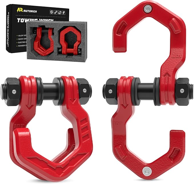 D Ring Shackles, 3/4" Separate Shackles with 7/8" Pin, Heavy Duty Recovery Shackle 57320lbs Break Strength, 4x4 Off-Road Recovery Towing Winch Shackles for Trucks, Red Red 2-Pack