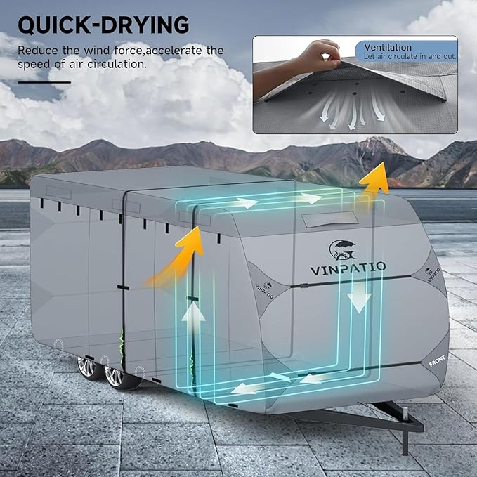 VINPATIO RV Cover, 7 Layers Heavy Duty RV & Trailer Cover, Toy Hauler Cover Fits 38'-40' RV Travel Trailer Camper Cover with Tongue Jack Cover, Extra Windproof Straps, Gutter Covers