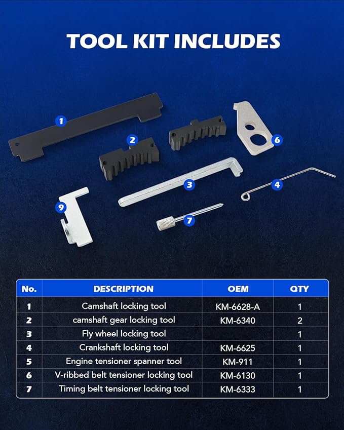 Orion Motor Tech Engine Camshaft Tensioning Locking Alignment Timing Belt Tool Kit Compatible with Chevy Cruze Aveo Alfa Romeo Fiat 16V 1.4 1.6 1.8 en6340 km6340