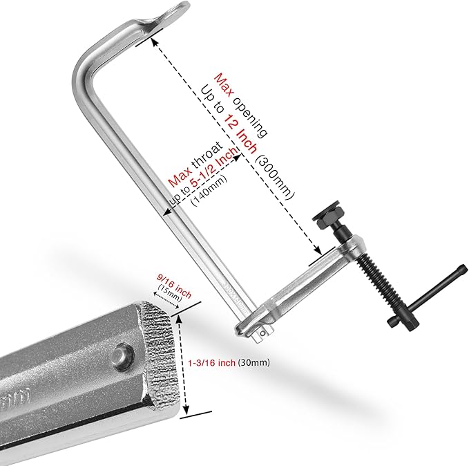 1-Pack 12-Inch Heavy-Duty F-Clamps for Welding, Woodworking & Metalworking – 3450 lbs Load Capacity,5-1/2 Inch Throat Depth, All-Steel Construction