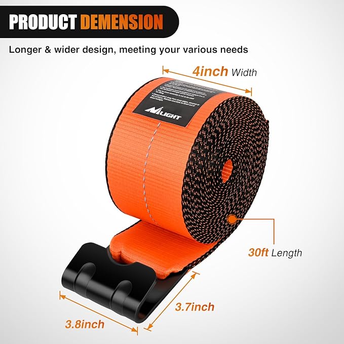 Nilight Truck Straps 4”×30’ Orange Heavy Duty Winch Straps with Flat Hook Break Strength 16800LBS WLL 5400LBS Cargo Straps for Flatbeds Trucks Trailers Farms Rescues Tree Saver (10PACK)