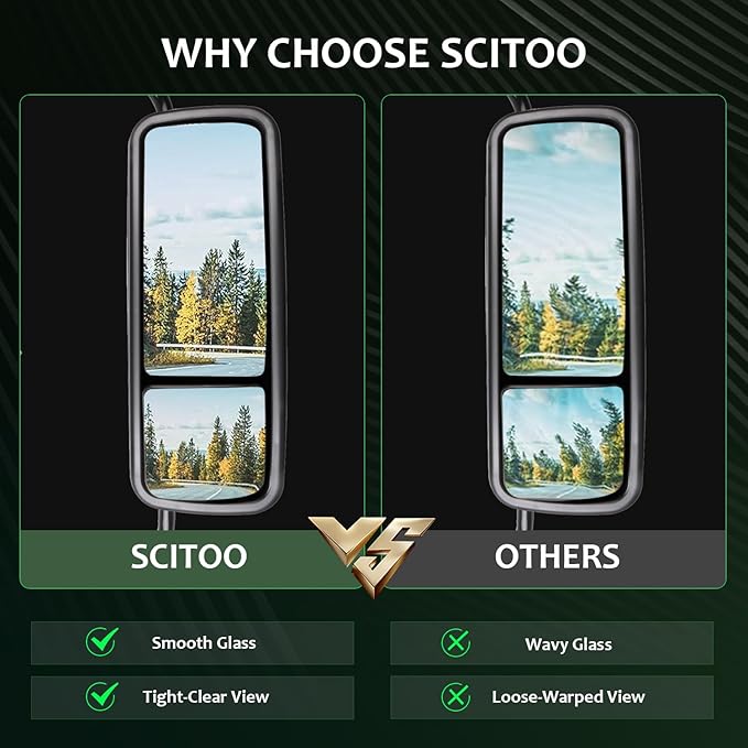 SCITOO Truck Hood Mirror Tow Mirror Grey Door Mounted Mirror fit for 2005-2017 For Freightliner Century Columbia with PC LH Tuck Car Mirror Power Heated