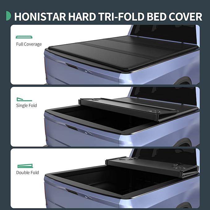 FRP Hard Tri-fold Tonneau Cover Fit for Ford Ranger 2019 2020 2021 2022 2023, Fleetside 5 Ft Bed