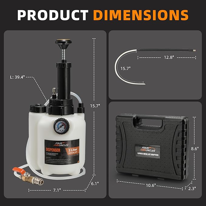 FOUR UNCLES 3L Transmission Fluid Pump - Manual Fluid Transfer Pump with 13 pcs Metal ATF Adapters for Automotive Use, Transmission Fluid Transfer Pump kit